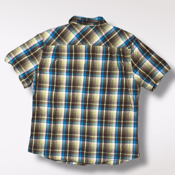 Browning Short Sleeve Western Plaid Shirt Green Blue Brown Snap Size Medium - Picture 5 of 7